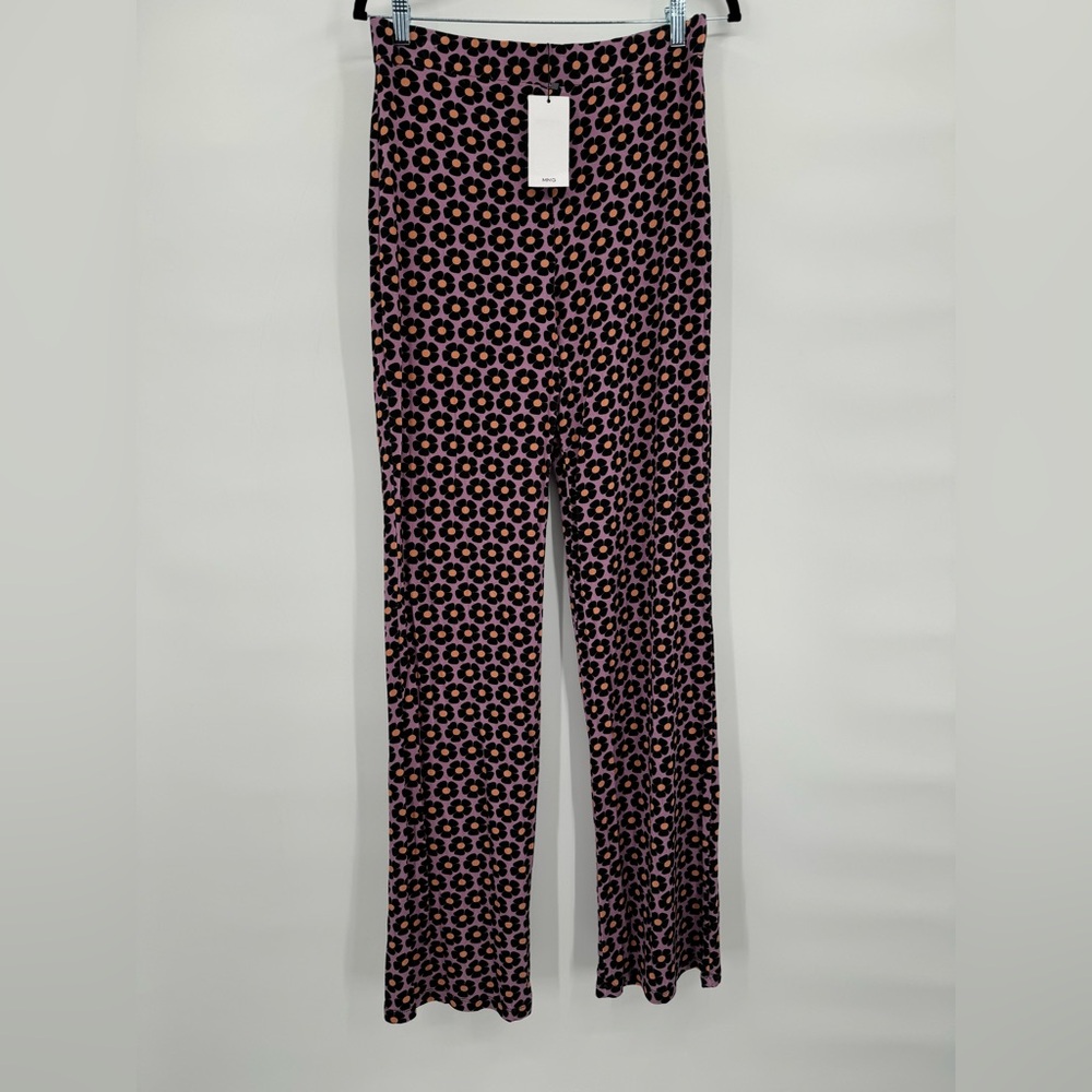 Mango Purple Flower Hippie, Retro  Fit & Flare Pants NWT Size Women’s Large‎